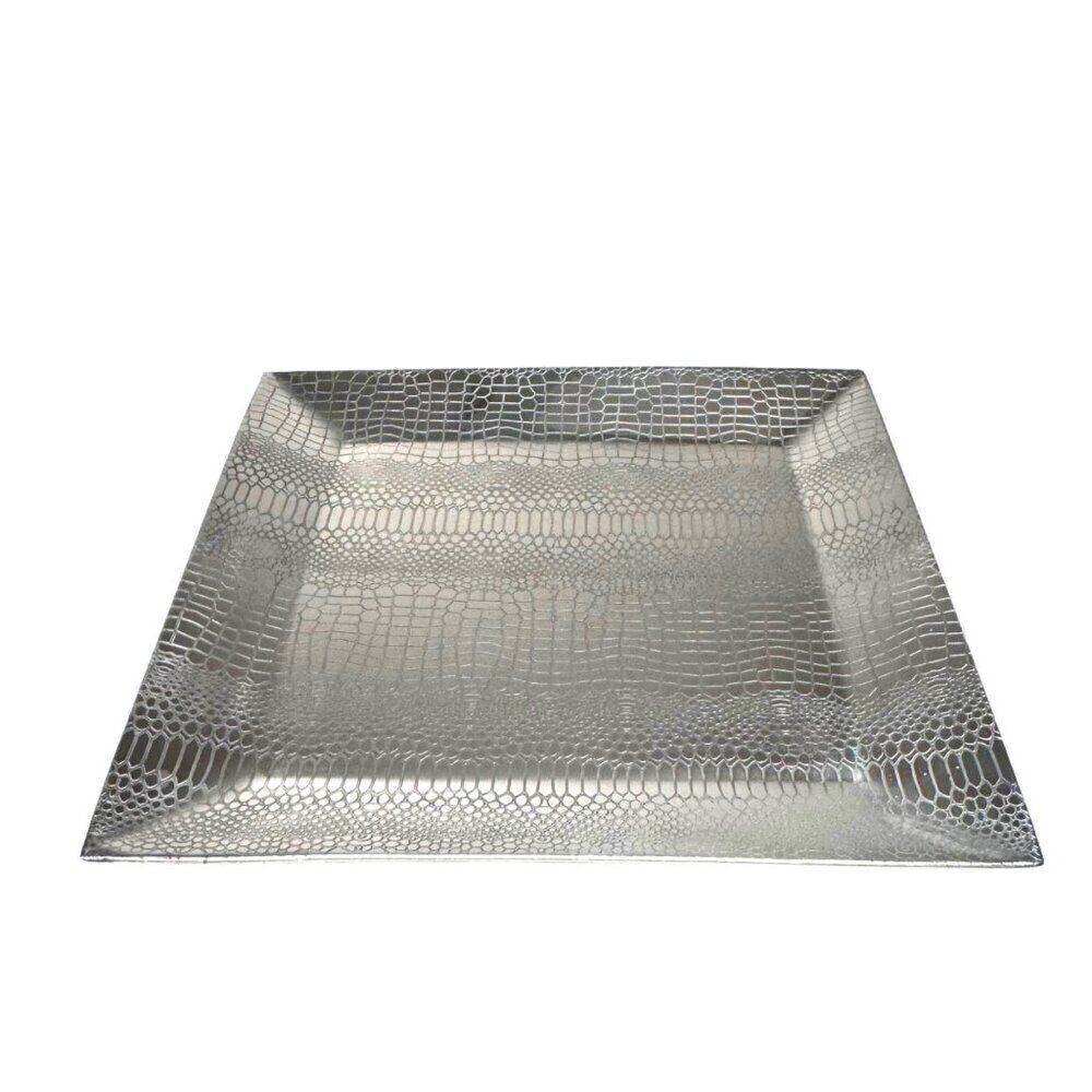 NWT GODINGER Square Silver Tray Wine Caddy Bottle Holder Snake Pattern Dining - Picture 3 of 14